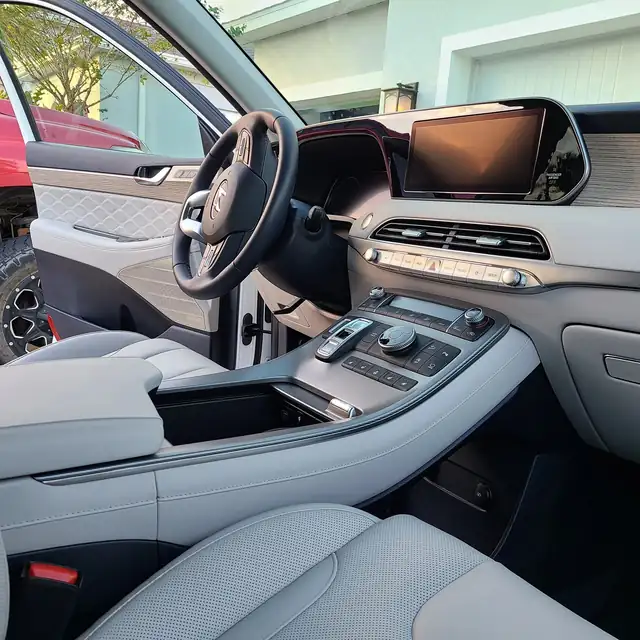 Hyundai Palisade interior with cleaned light leather seats